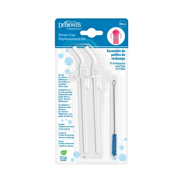 dr-brown-s-milestones-insulated-straw-cup-replacement-kit-2-straws-brush image 1
