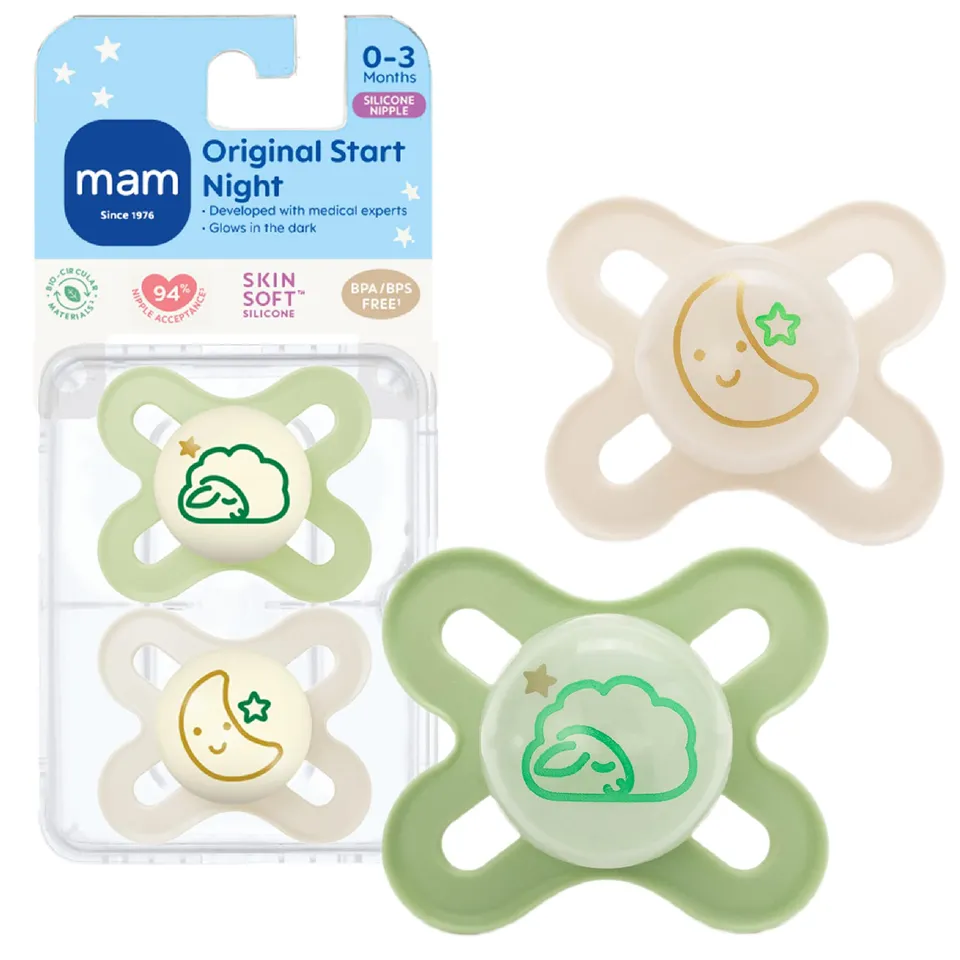 mam-original-start-baby-pacifiers-0-3-months-2-pack-with-sterilizer-case-glow-in image 1