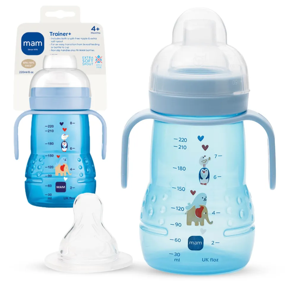 mam-trainer-sippy-cup-for-toddlers-1-3-8-oz-blue-with-extra-soft-spout-and-non-s image 1