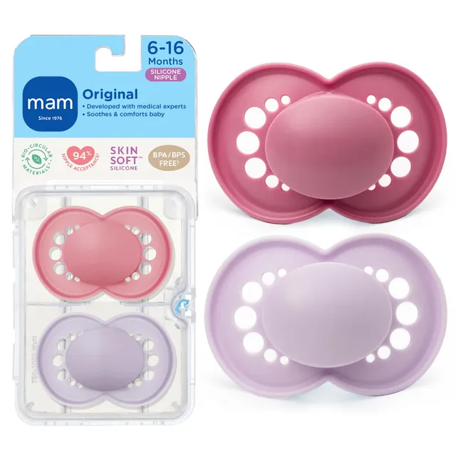 mam-original-matte-baby-pacifiers-6-16-months-2-pack-with-sterilizer-case-bpa-fr image 1