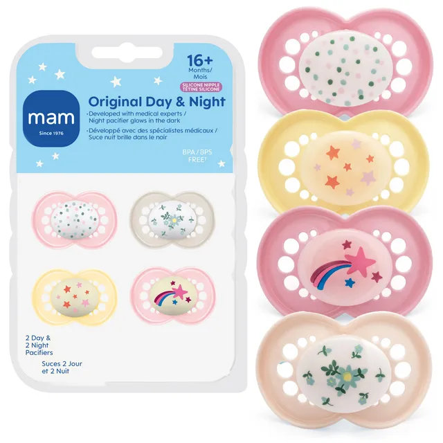 mam-original-baby-pacifiers-16-months-glows-in-the-dark-4-pack-bpa-free-skin-sof image 1