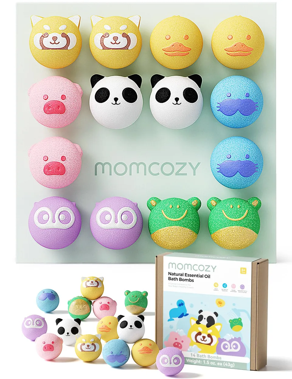 momcozy-14-pack-animal-bath-bombs-with-essential-oils-7-cute-shapes-ph-6-0-gift- image 1
