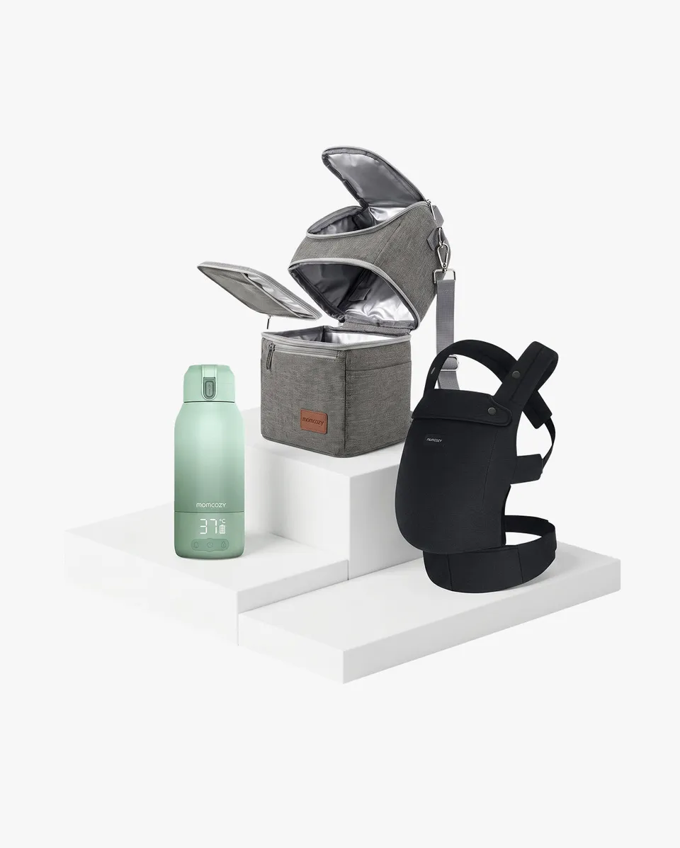 momcozy-on-the-go-bundle-purehug-baby-carrier-breastmilk-cooler-bag-bottle-warme image 1