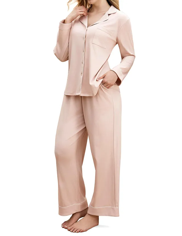 momcozy-postpartum-nursing-pajama-set-2-piece-long-sleeve-v-neck-button-down-cot image 1