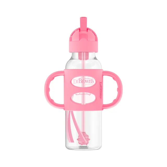 dr-brown-s-milestones-narrow-sippy-straw-bottle-with-silicone-handles-8-oz-250-m image 1