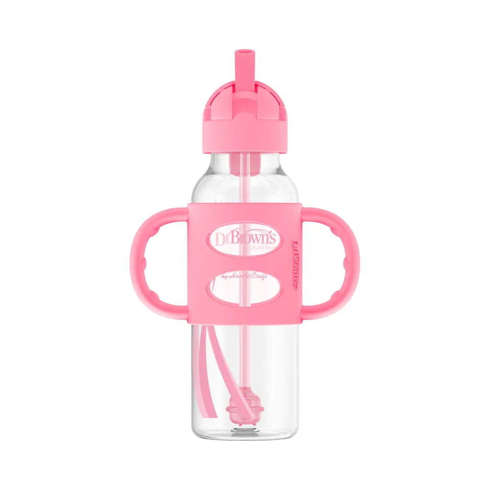 dr-brown-s-milestones-narrow-sippy-straw-bottle-with-silicone-handles-8-oz-250-m image 1