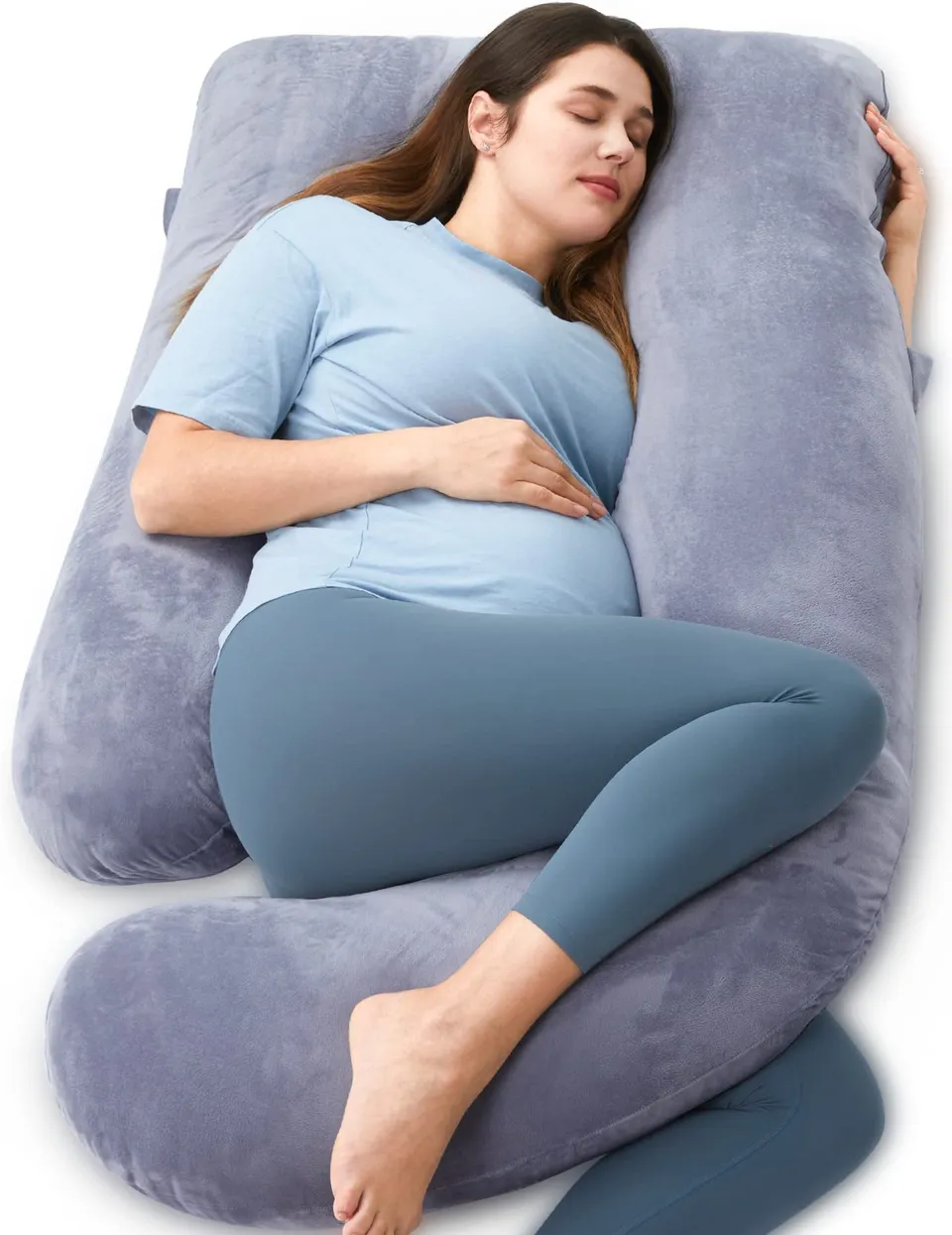 momcozy-u-shaped-full-body-maternity-pillow-for-pregnancy-57-inch-grey image 1