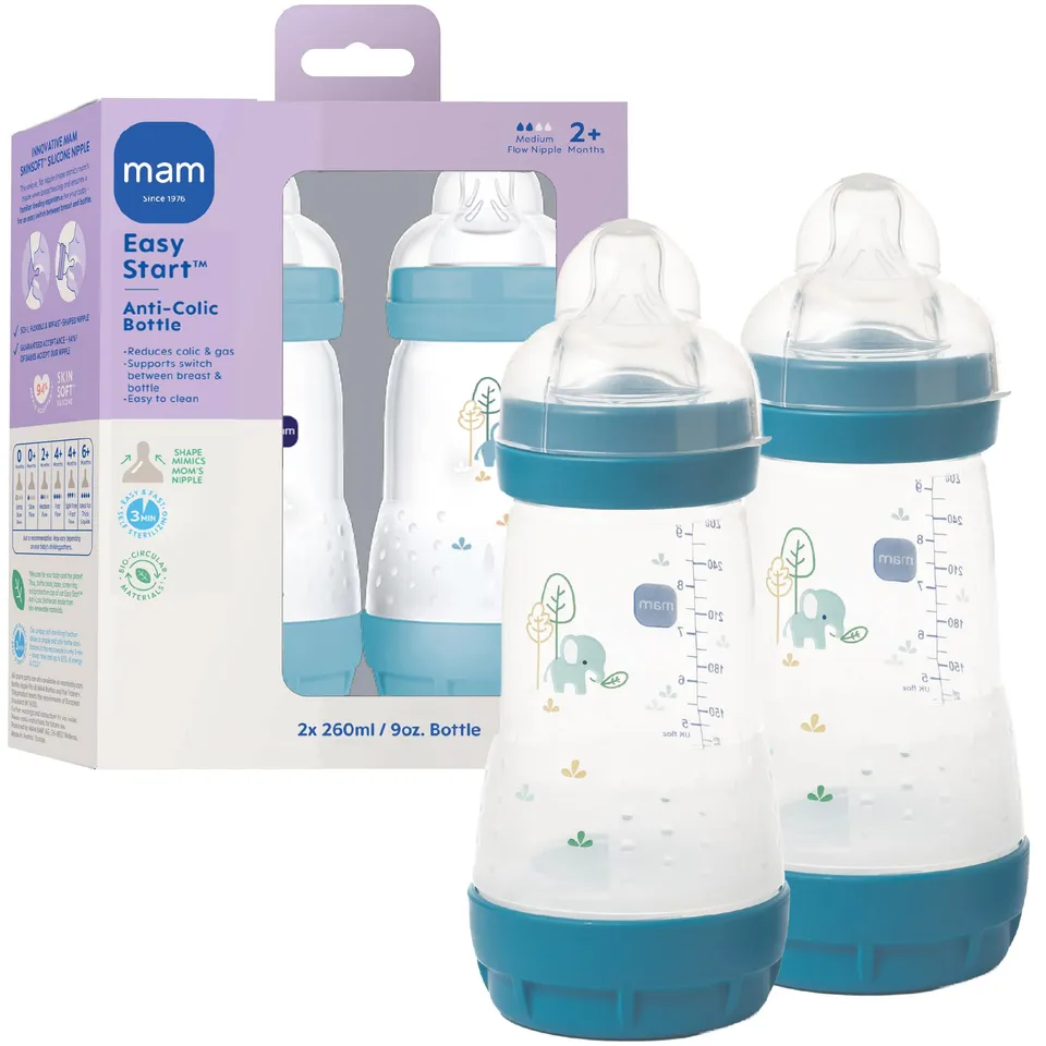 mam-easy-start-anti-colic-vented-baby-bottle-9oz-2-pack-boy-2-months image 1