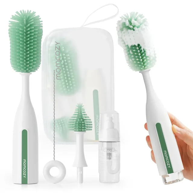 momcozy-bottle-brush-kit-pro-push-press-foaming-silicone-bristles-6-piece-set-gr image 1