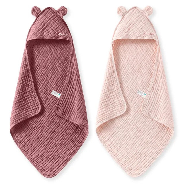 momcozy-baby-towels-6-layer-100-cotton-muslin-hooded-baby-towel-set-for-newborn- image 1