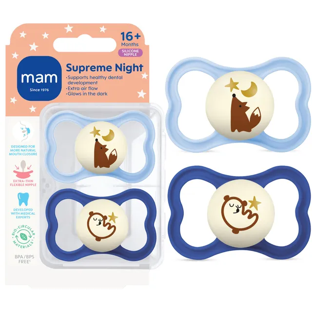 mam-supreme-baby-pacifier-16-months-2-pack-glow-in-the-dark image 1