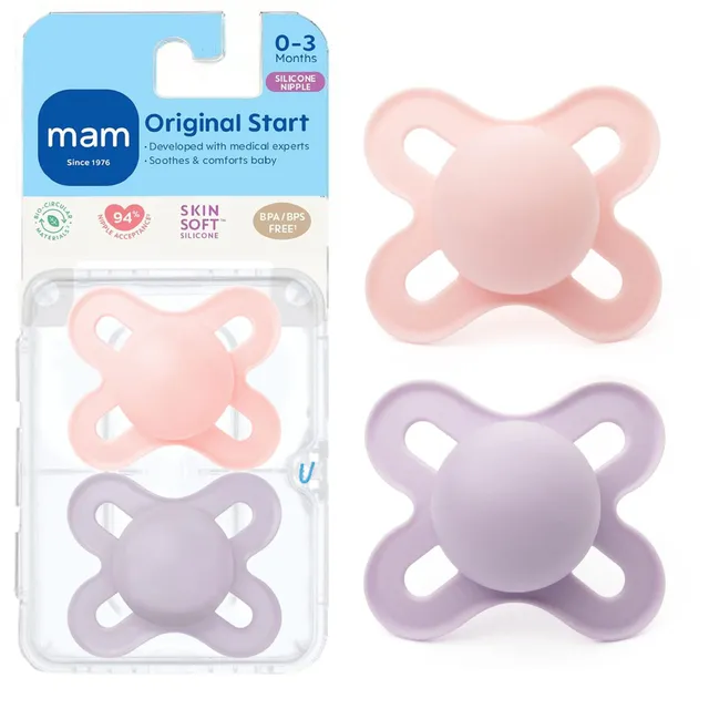 mam-original-start-matte-baby-pacifiers-0-3-mths-2-pack-with-sterilizer-case-bpa image 1