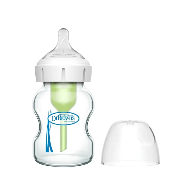 dr-brown-s-natural-flow-anti-colic-options-wide-neck-glass-baby-bottle-with-leve image 1