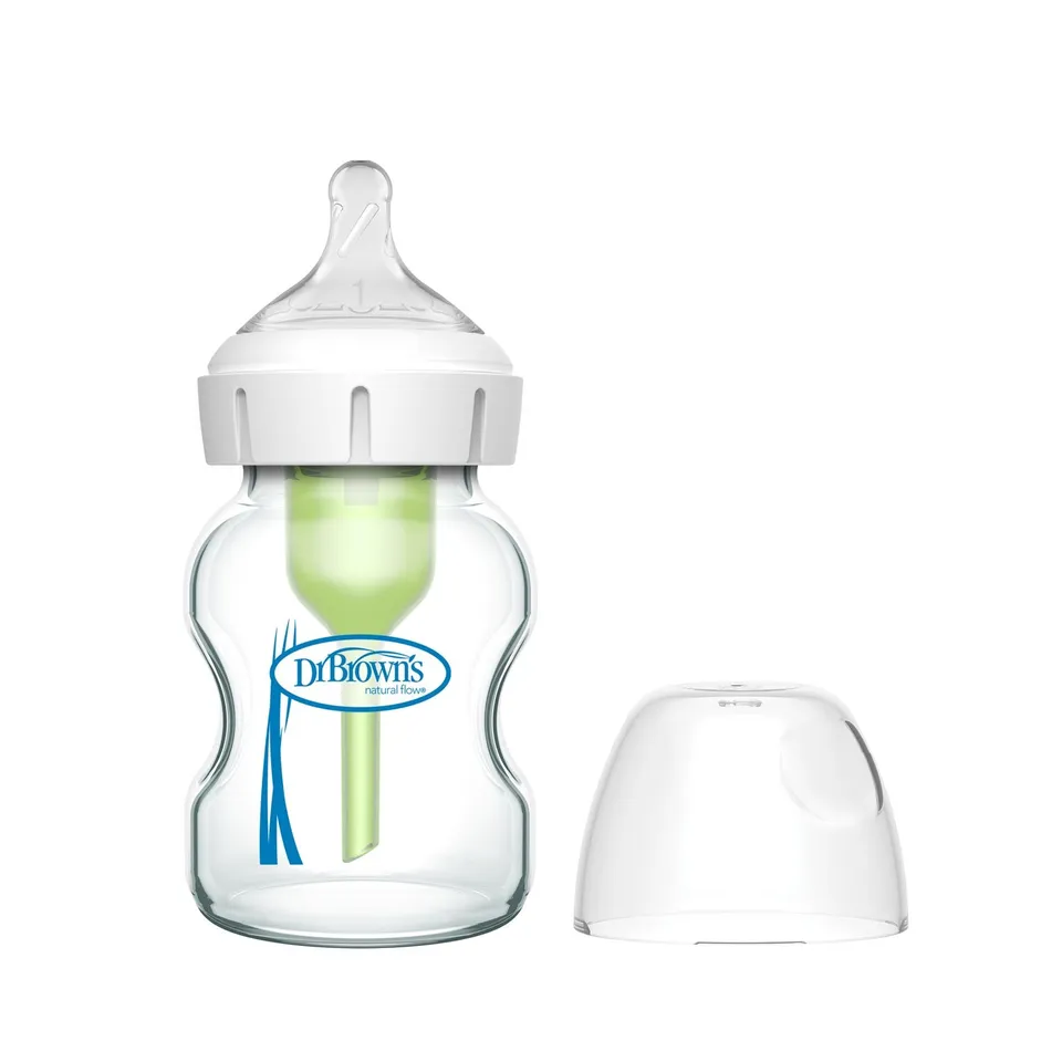 dr-brown-s-natural-flow-anti-colic-options-wide-neck-glass-baby-bottle-with-leve image 1