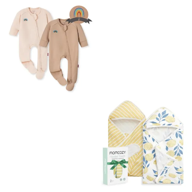 momcozy-baby-pajamas-onesie-with-hooded-towel-set-bb-temp-label-ultra-soft-bambo image 1