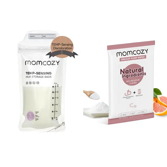 momcozy-breastmilk-storing-bags-natural-breast-pump-wipes-combo-temp-sensing-bag image 1