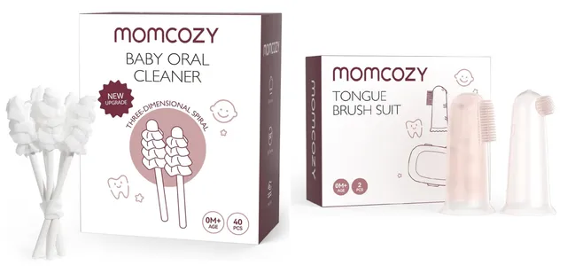 momcozy-baby-tongue-cleaner-gauze-silicone-finger-toothbrush-with-2-brush-heads image 1