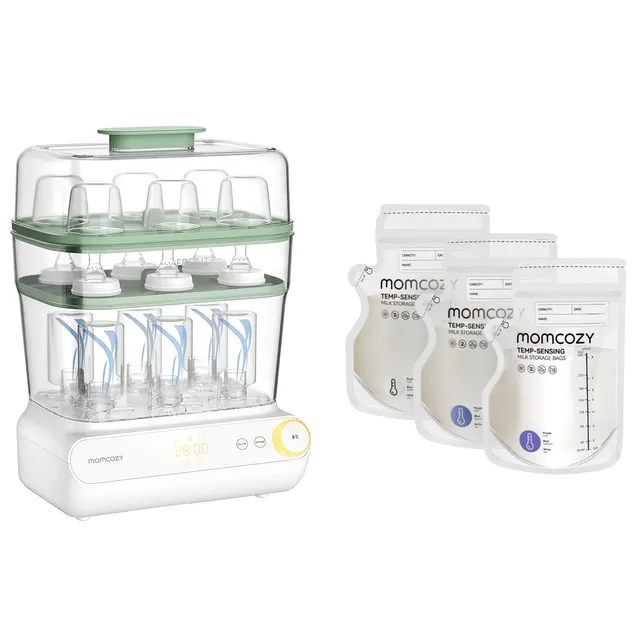 momcozy-3-layer-large-bottle-sterilizer-and-dryer-breastmilk-storage-bags-8oz-bu image 1
