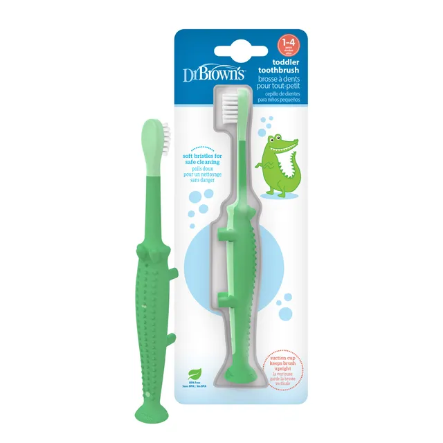 dr-brown-s-crocodile-toddler-toothbrush-soft-bristles-with-suction-cup-base image 1