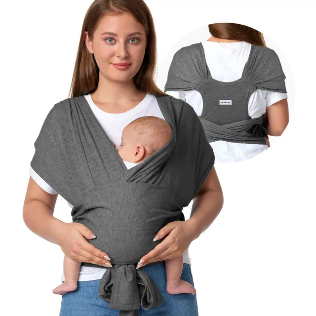 momcozy-baby-wrap-carrier-skin-friendly-fabric-adjustable-buckle-deep-grey-newbo image 1