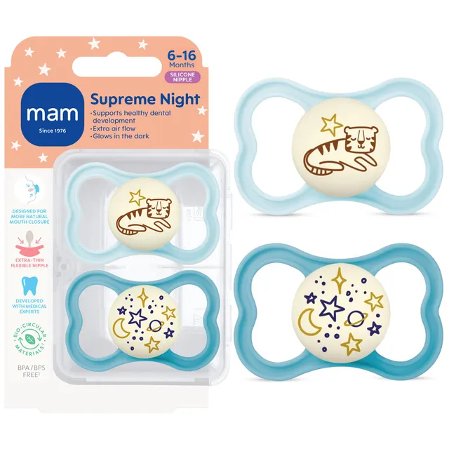 mam-supreme-baby-pacifier-premium-orthodontic-pacifier-6-16-months-glow-in-the-d image 1