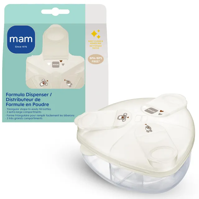 mam-spill-proof-baby-formula-dispenser-3-compartment-with-1-4oz-40g-each-travel- image 1