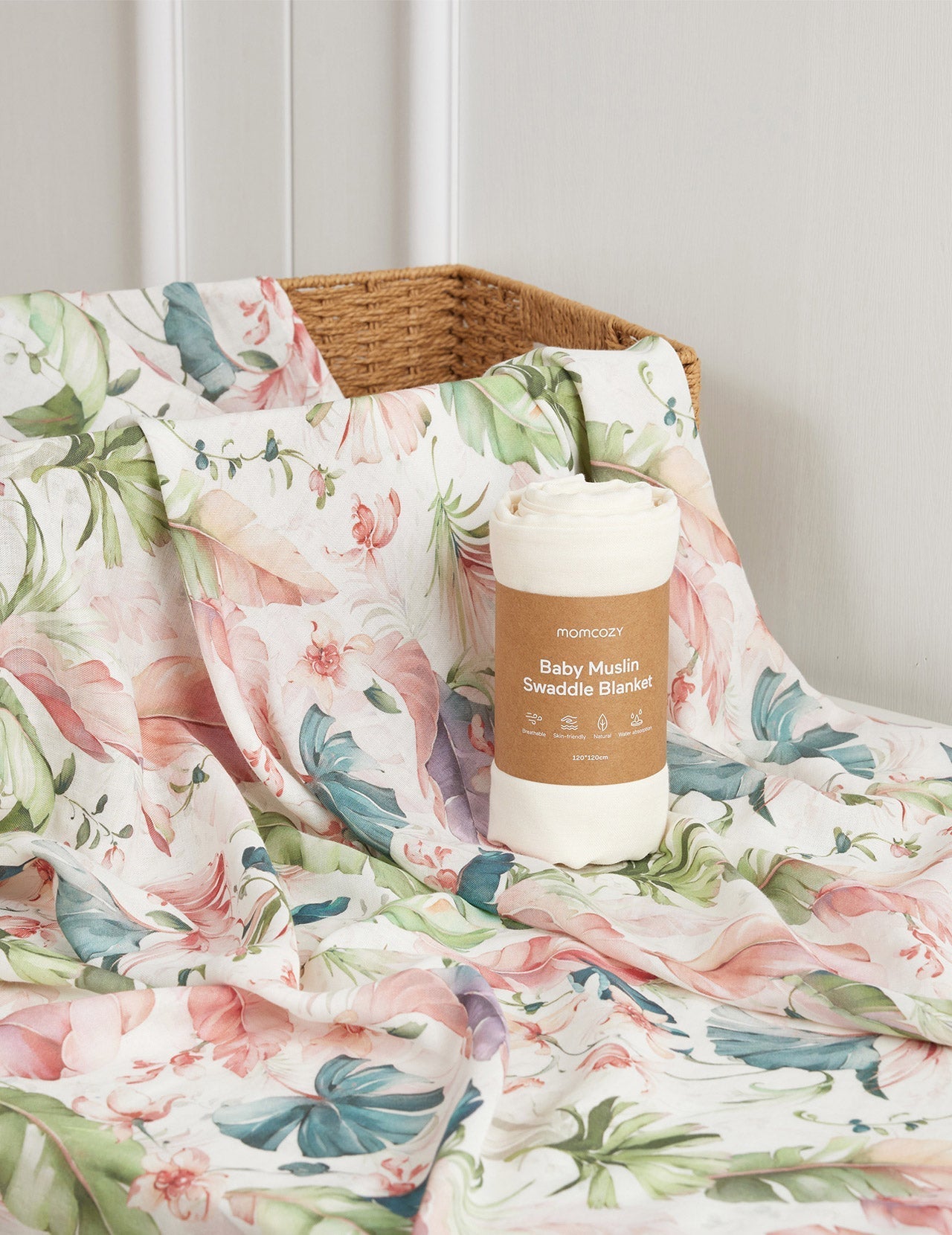 momcozy-softness-swaddle-blankets-2-pack-flower-beige image 7