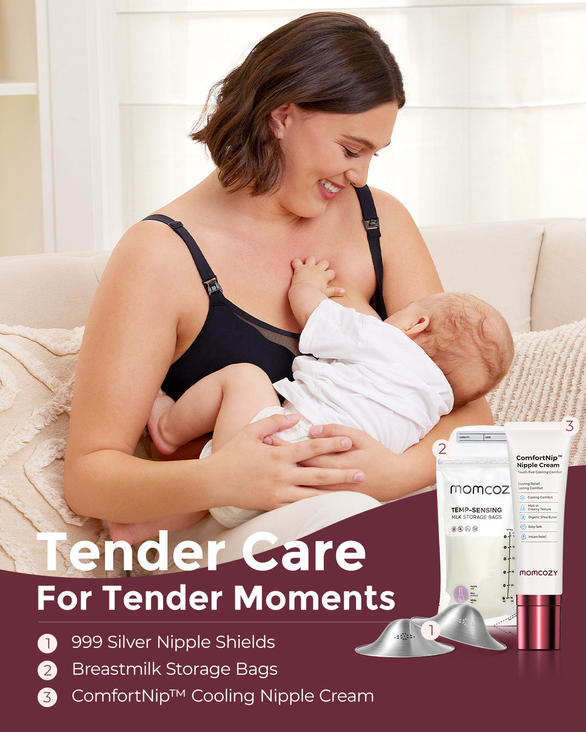momcozy-breastfeeding-essentials-bundle-nipple-cream-silver-nipple-shields-milk- image 2