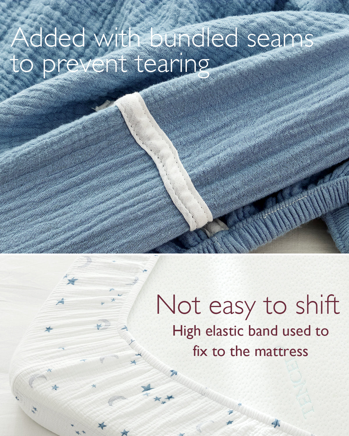 momcozy-muslin-fitted-crib-sheets-2-pack-blue-white-star-moon image 5