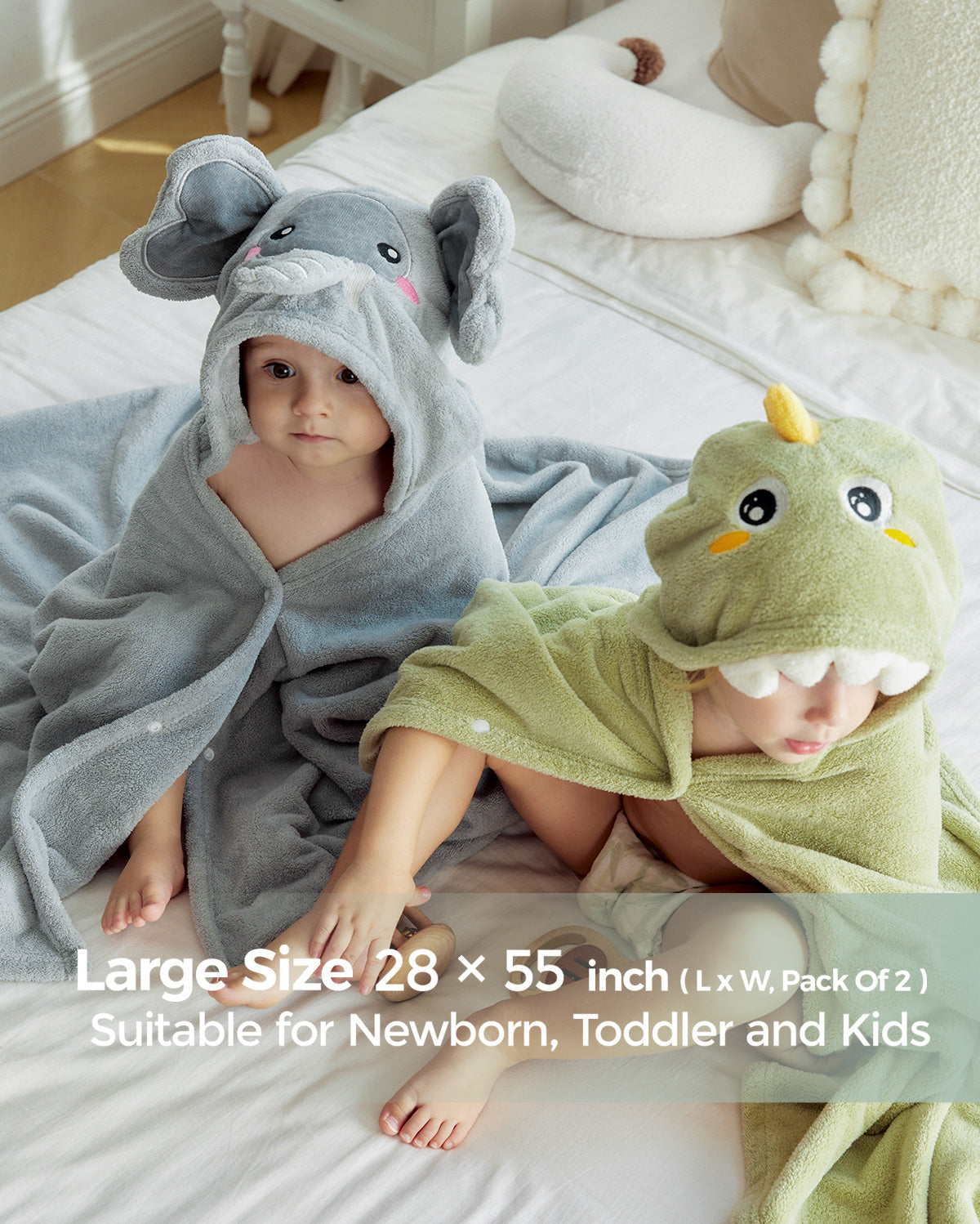 momcozy-coral-fleece-hooded-baby-towel-elephant-and-crocodile image 2