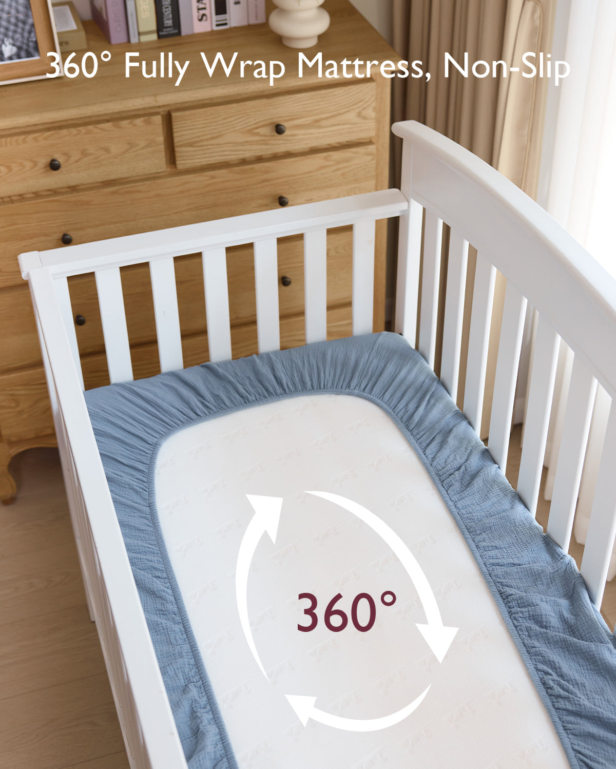 momcozy-muslin-fitted-crib-sheets-2-pack-blue-white-star-moon image 6