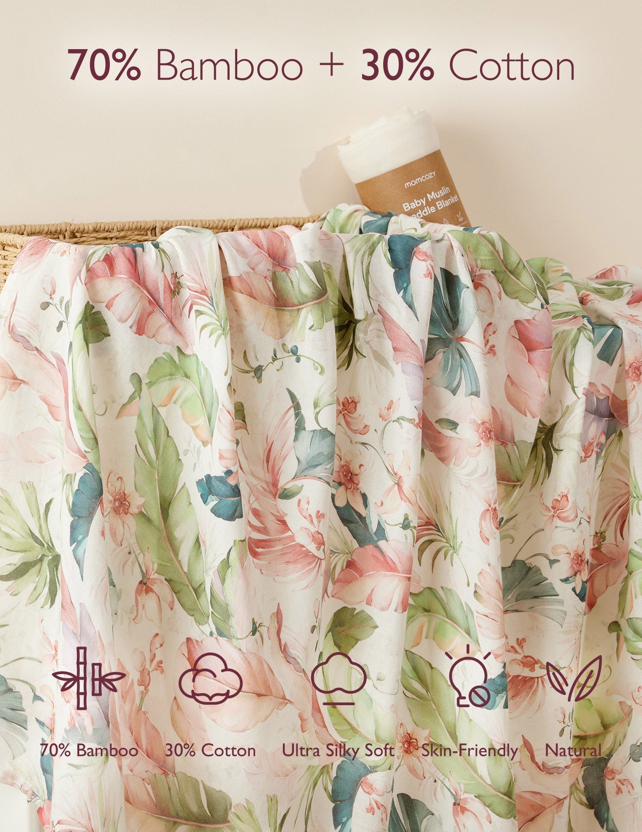 momcozy-softness-swaddle-blankets-2-pack-flower-beige image 3