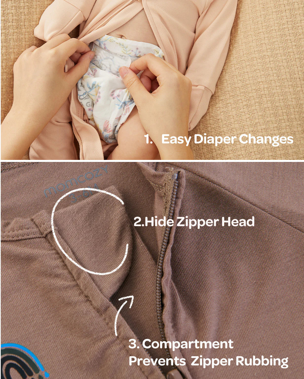 momcozy-baby-pajamas-newborn-sleepers-dull-brown-pinkish-grey image 2