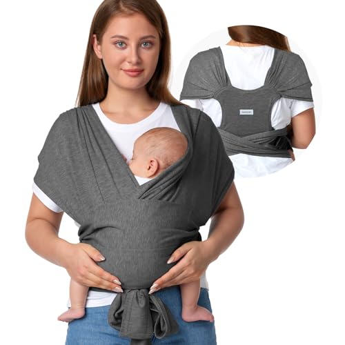 momcozy-baby-wrap-carrier-skin-friendly-fabric-adjustable-buckle-deep-grey-newbo image 8