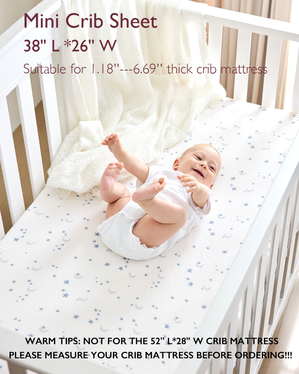 momcozy-muslin-fitted-crib-sheets-2-pack-blue-white-star-moon image 7