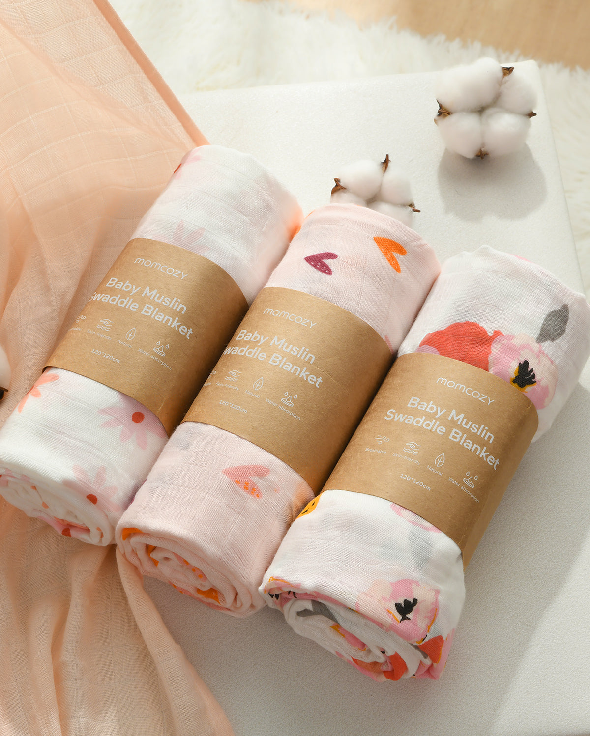 momcozy-softness-swaddle-blankets-heart-flower-4-pack image 6