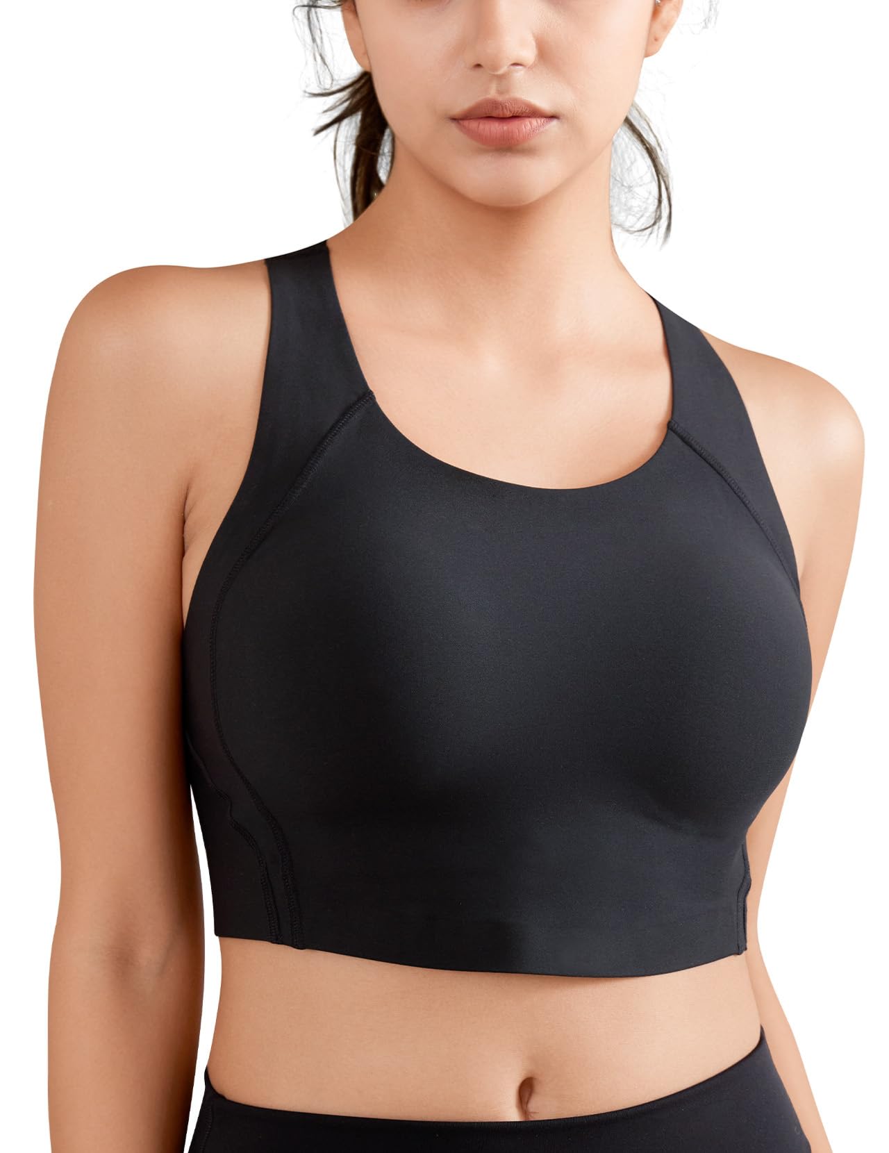 momcozy-sports-bra-for-women-low-impact-longline-wireless-racerback-workout-bra- image 7