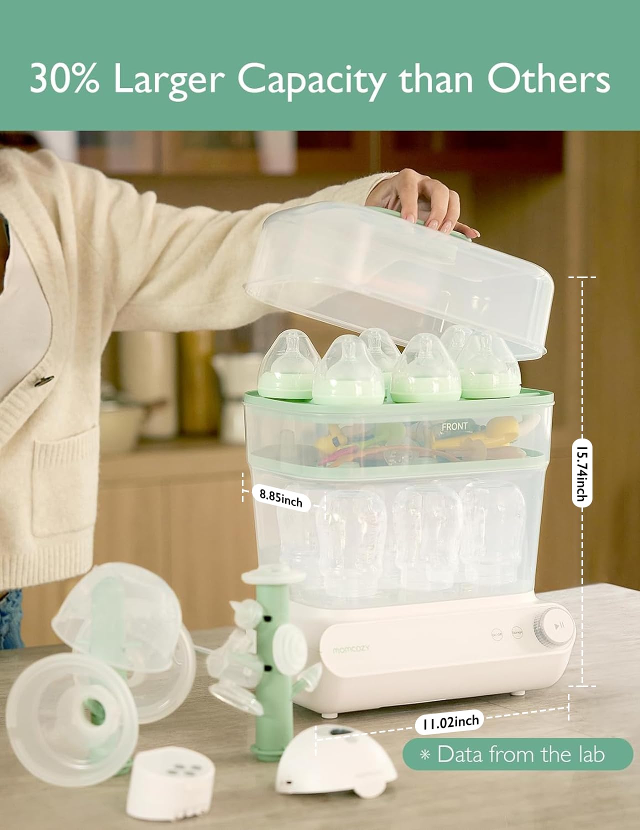 momcozy-3-layer-large-bottle-sterilizer-and-dryer-fast-steam-sterilization-24-ho image 2