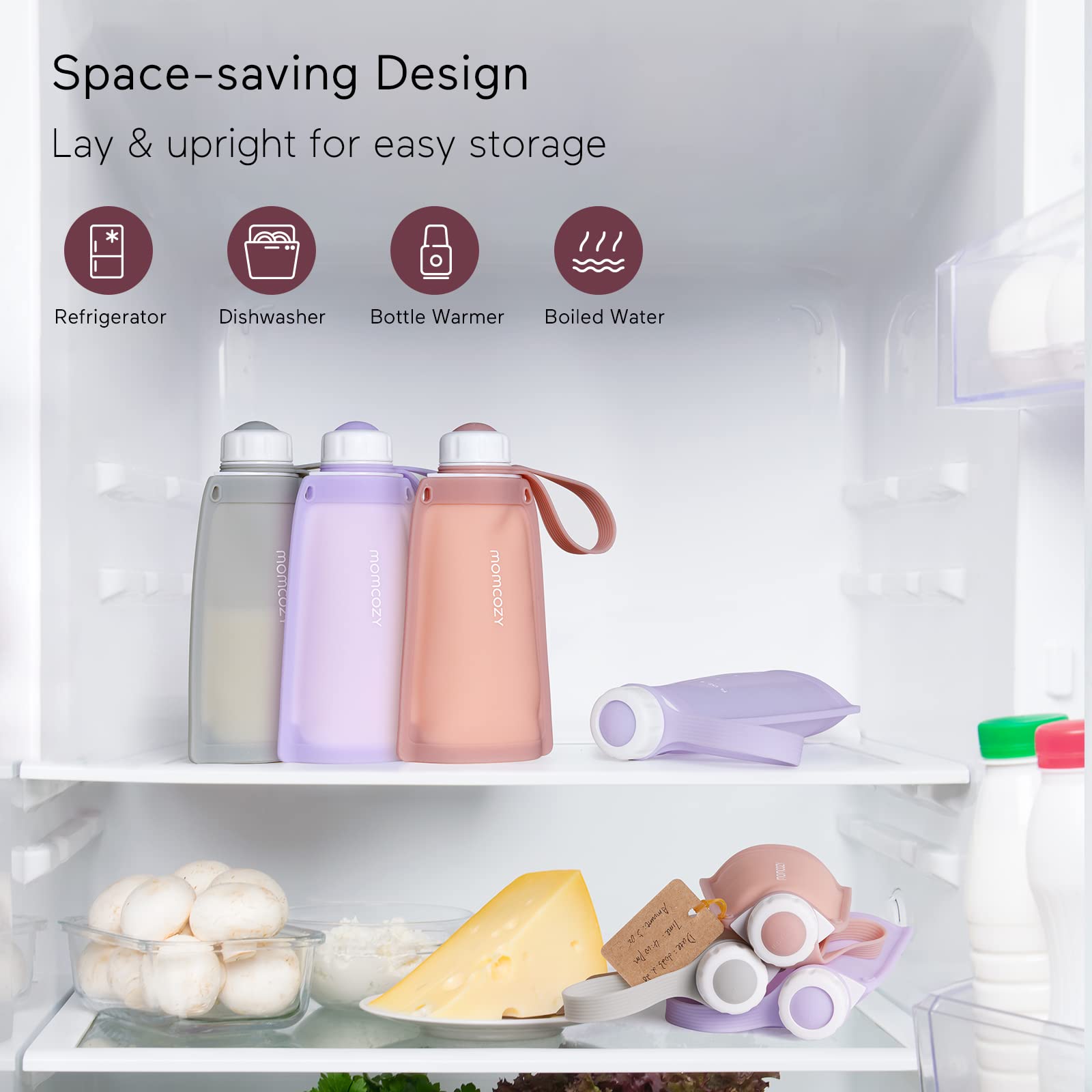 momcozy-silicone-breastmilk-storage-bags-reusable-8-5oz-5-pack-leak-proof-bpa-fr image 5