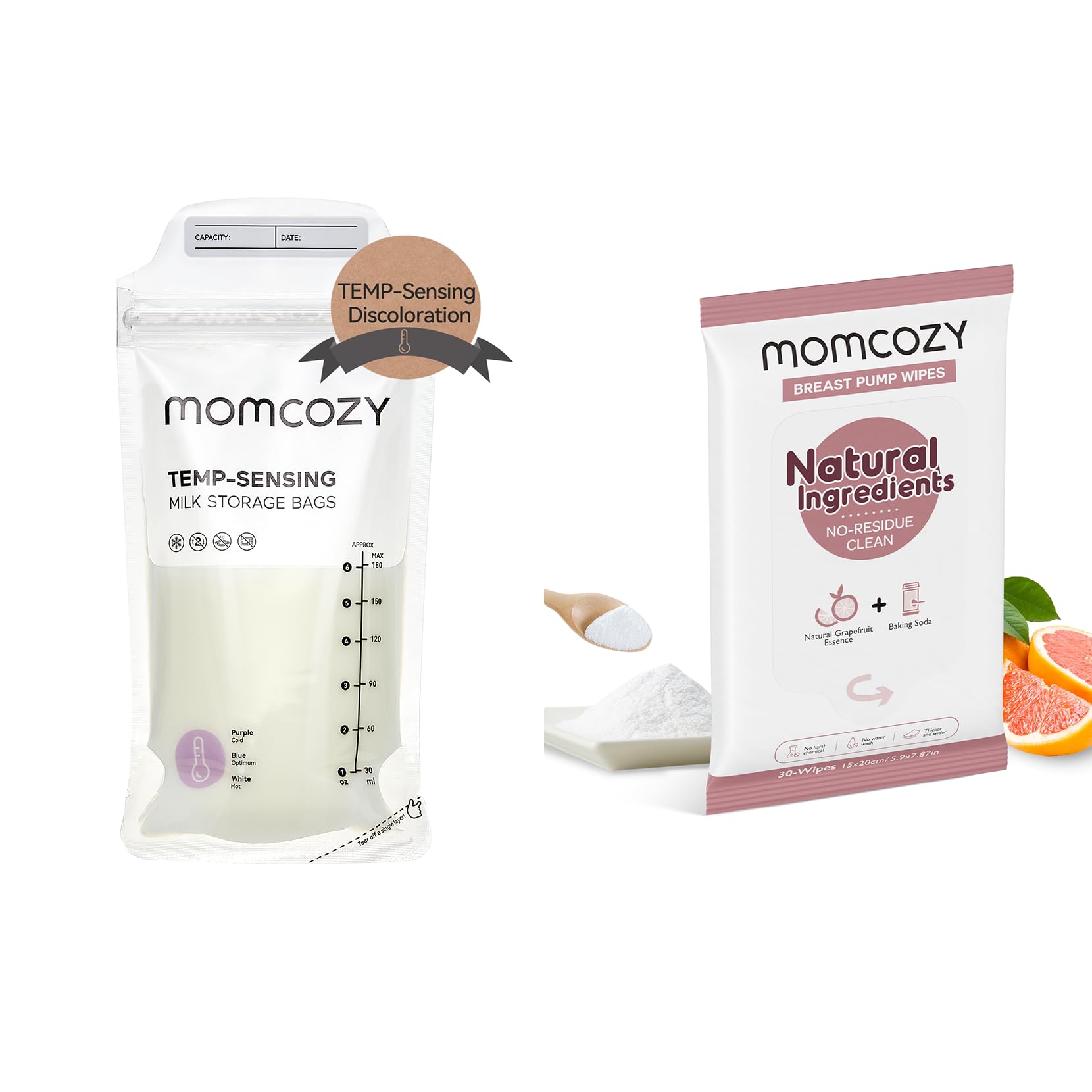 momcozy-breastmilk-storing-bags-natural-breast-pump-wipes-combo-temp-sensing-bag image 1