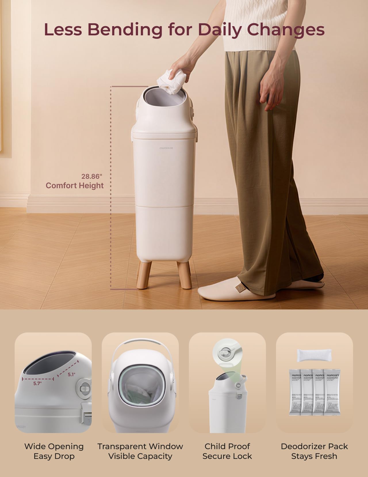 momcozy-diaper-pail-with-triple-seal-odor-control-wide-opening-ergonomic-height- image 3