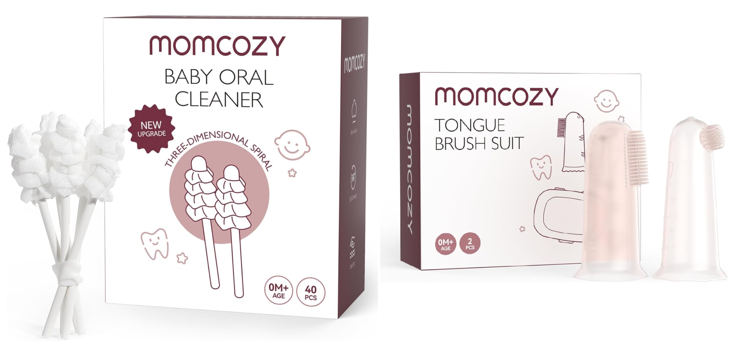 momcozy-baby-tongue-cleaner-gauze-silicone-finger-toothbrush-with-2-brush-heads image 1