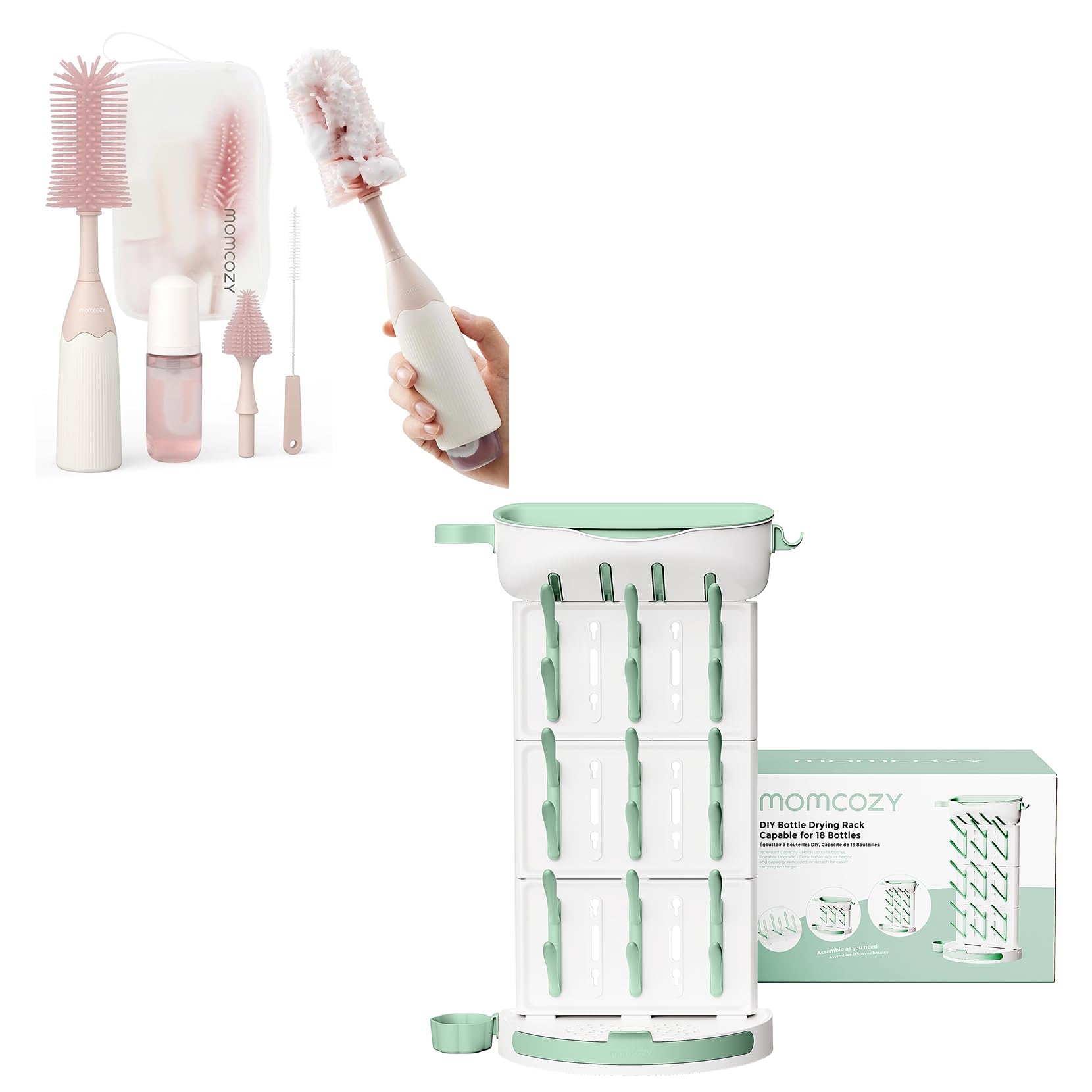 momcozy-diy-larger-bottle-drying-rack-for-18-bottles-bottle-brush-kit image 1