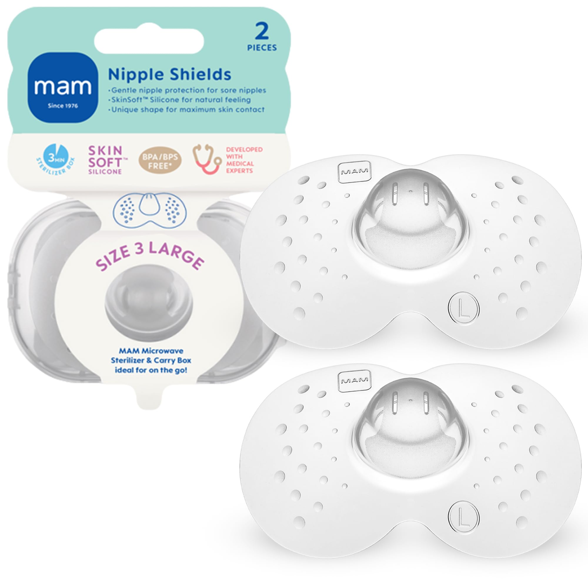 mam-nipple-shields-for-breastfeeding-large-23mm-ultra-thin-silicone-with-skinsof image 1