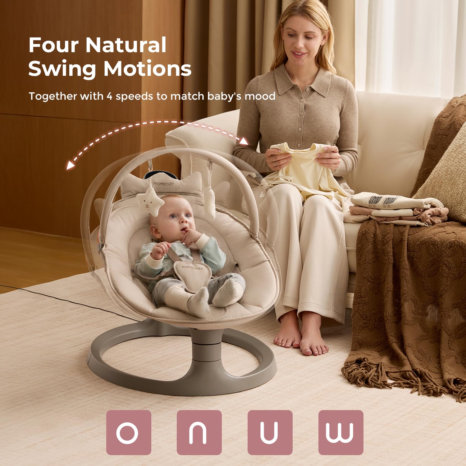 momcozy-2-in-1-electric-baby-swing-with-dual-arm-support-converts-to-toddler-sea image 2