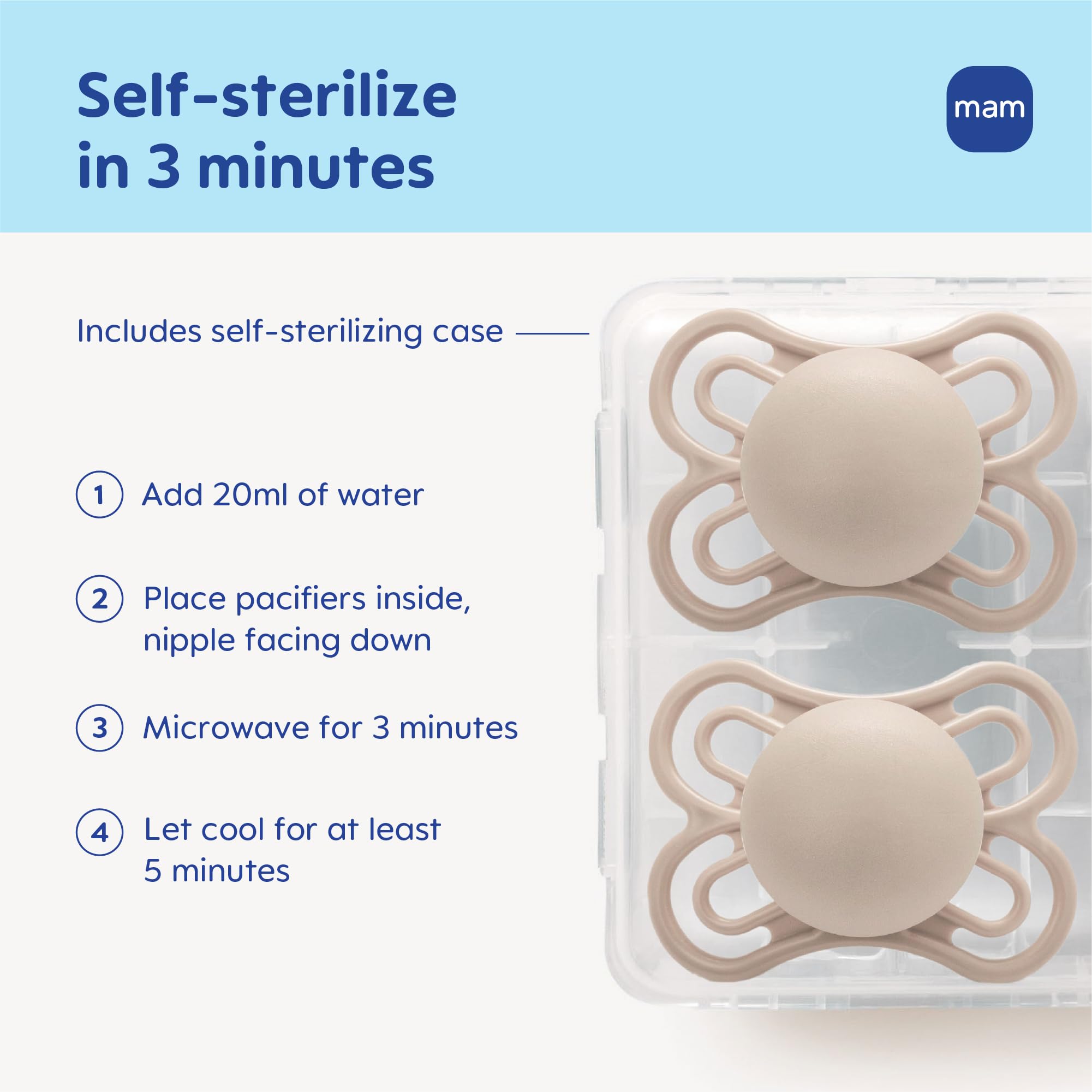 mam-perfect-baby-pacifier-0-6-months-extra-thin-nipple-2-pack-with-sterilizer-ca image 4
