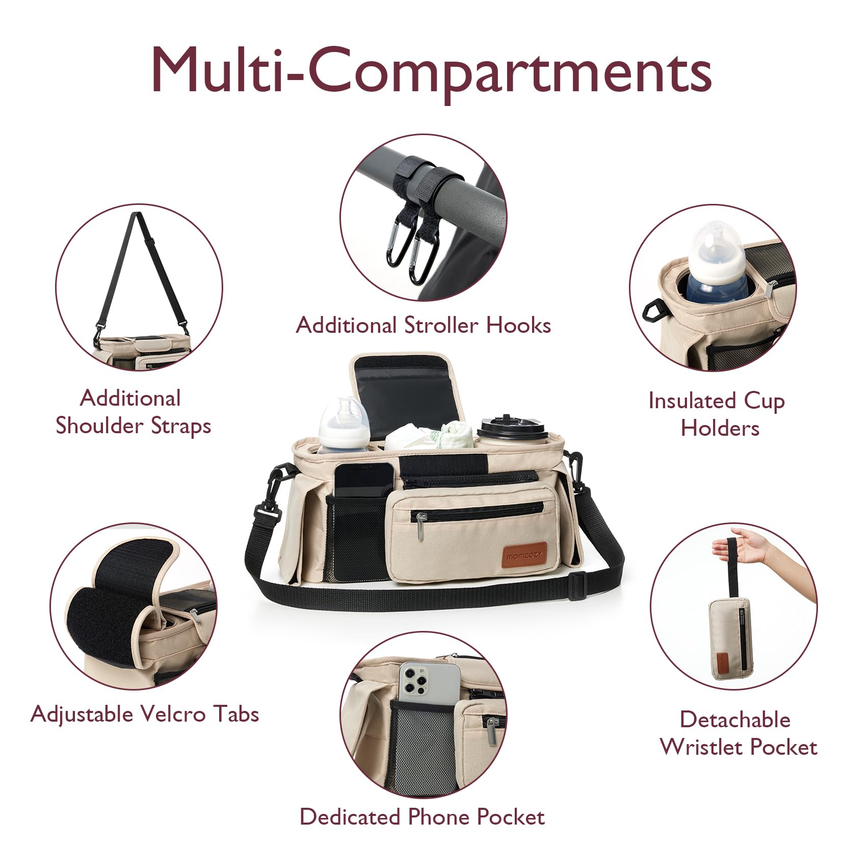 momcozy-universal-stroller-organizer-with-2-insulated-cup-holders-detachable-zip image 2