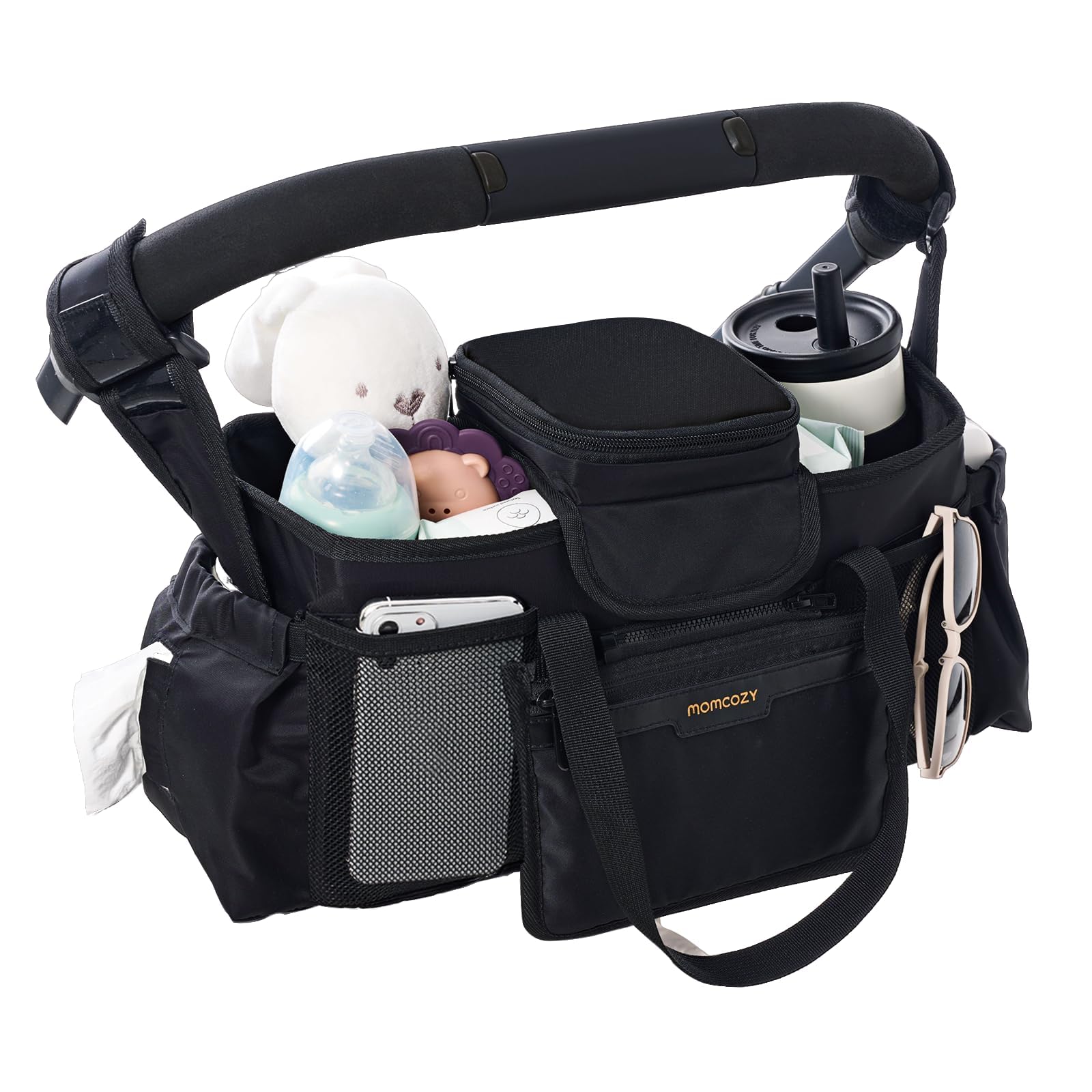 momcozy-extra-large-stroller-organizer-max-with-food-grade-pacifier-teether-bag- image 1