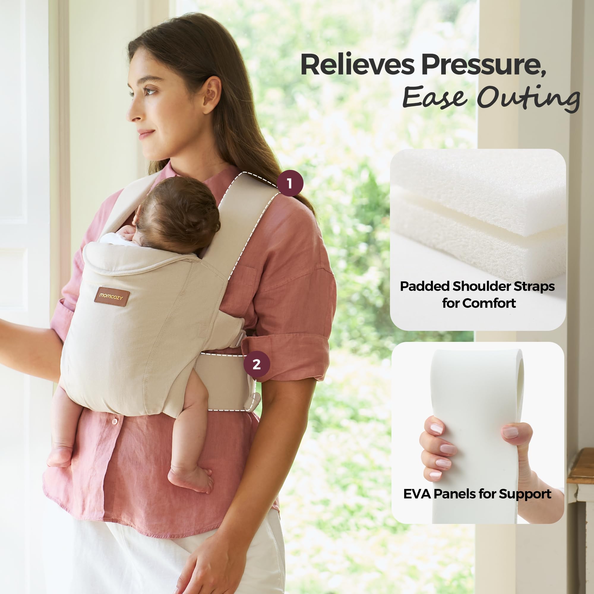 momcozy-weesnug-newborn-carrier-ergonomic-cross-back-support-7-25-lbs-khaki image 8