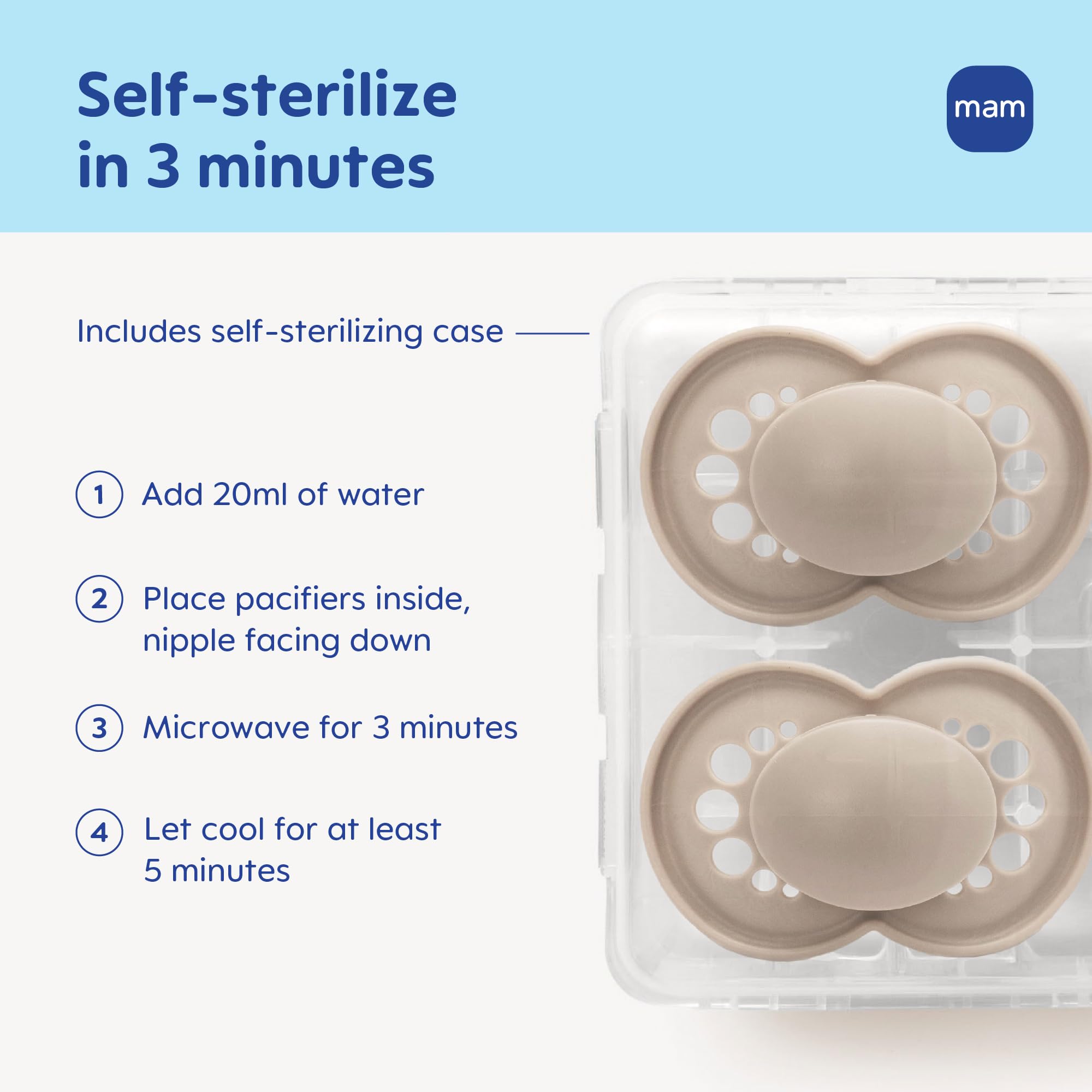 mam-original-baby-pacifiers-6-16-months-glow-in-the-dark-2-pack-with-sterilizer- image 4